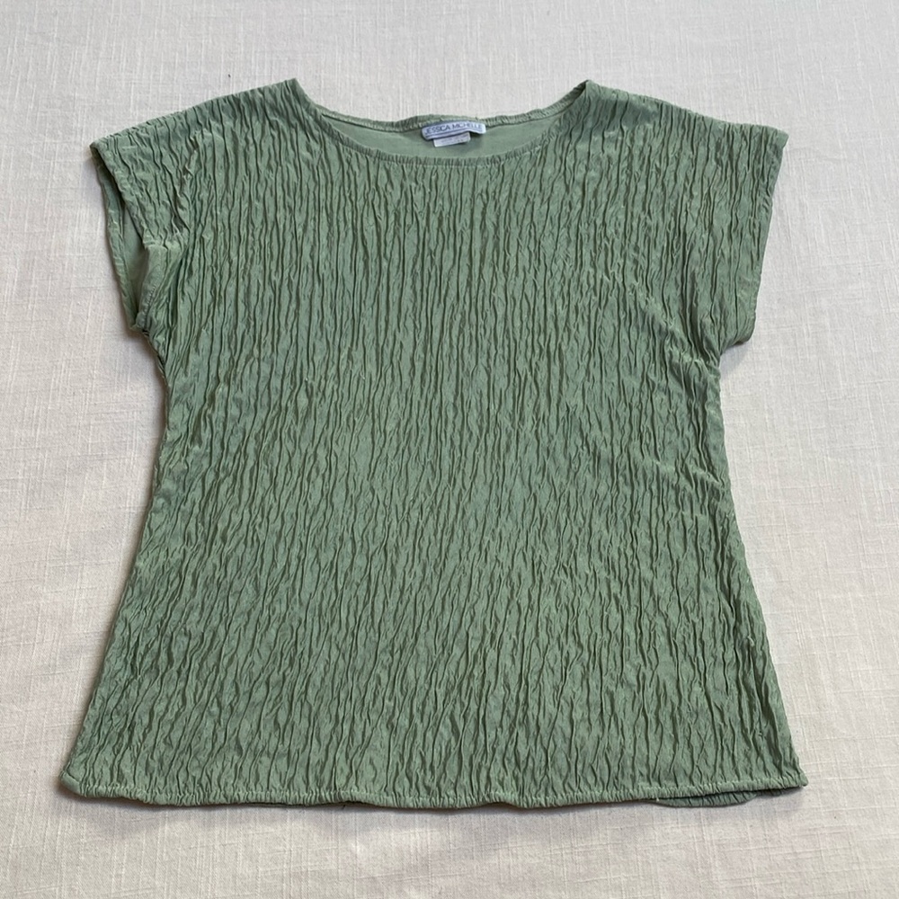 Vintage 90s Textured Crinkle Short Sleeve Blouse Women's Size Medium, Sage Green